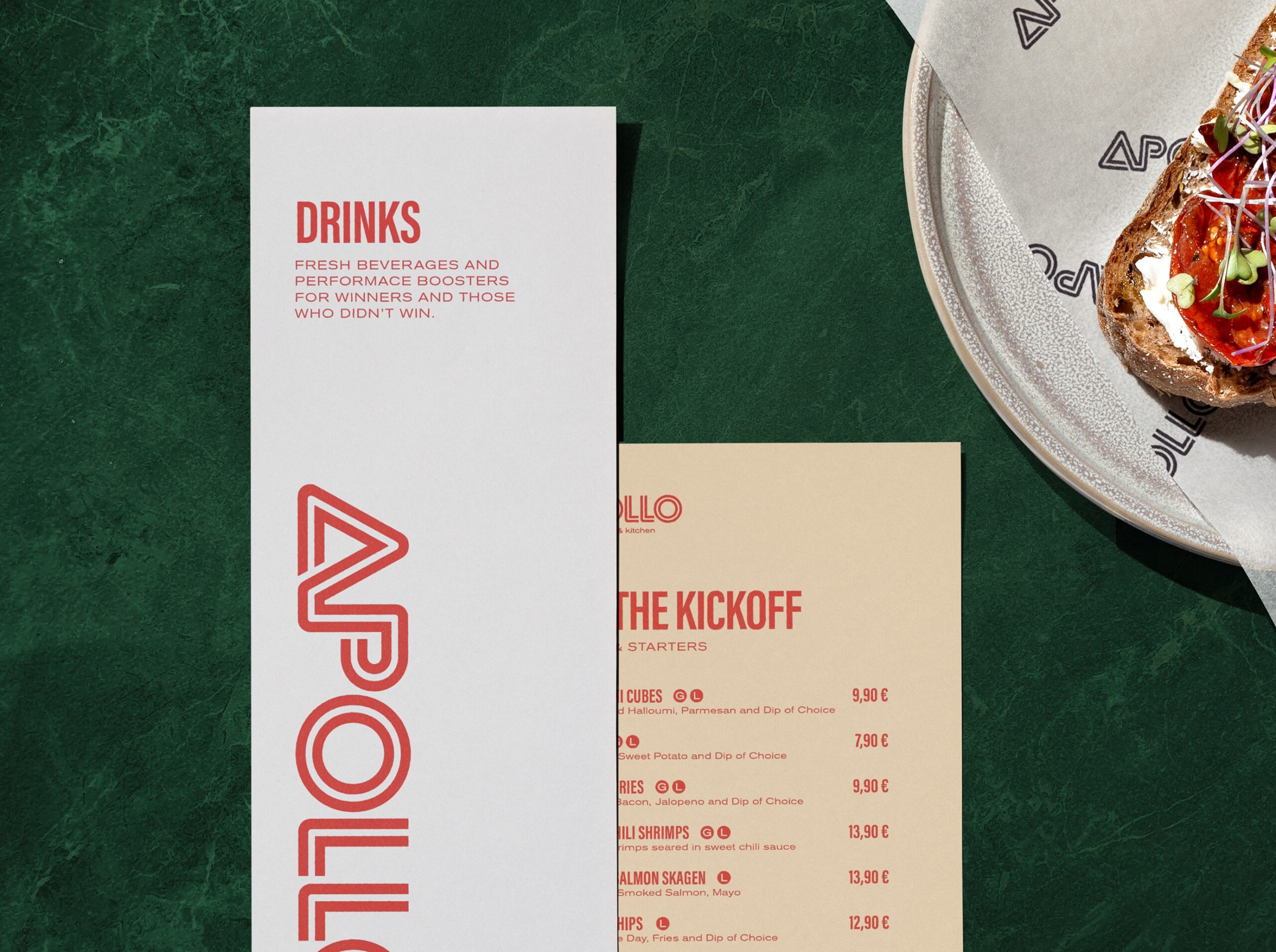 Apollo Sportsbar food menu on green table